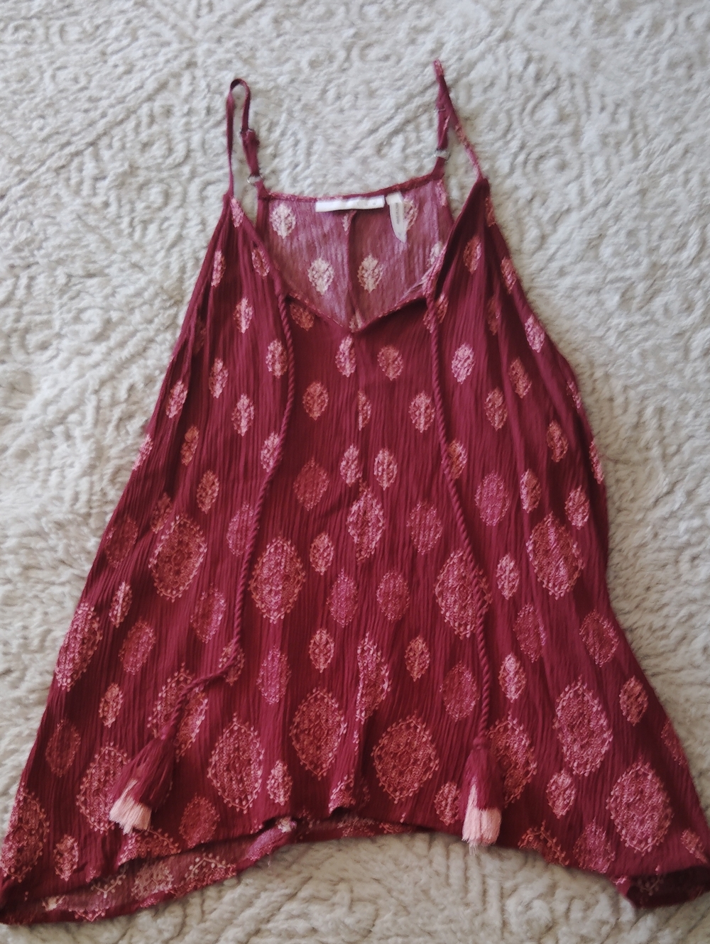 Boho Wine-Red Printed Spaghetti-Strap Tank Top